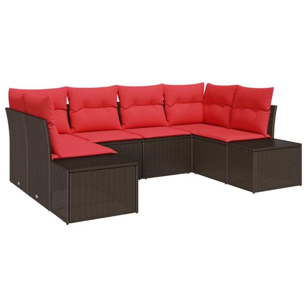 Градински Софа Комплект с възглавница 6 pcs Кафяво полиратан