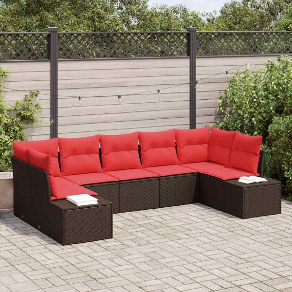 Градински Софа Комплект с възглавница 7 pcs Кафяво полиратан