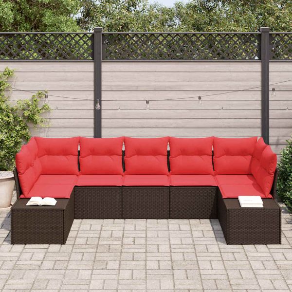Градински Софа Комплект с възглавница 7 pcs Кафяво полиратан