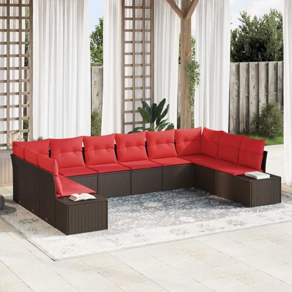 Градински Софа Комплект с възглавница 10 pcs Кафяво полиратан