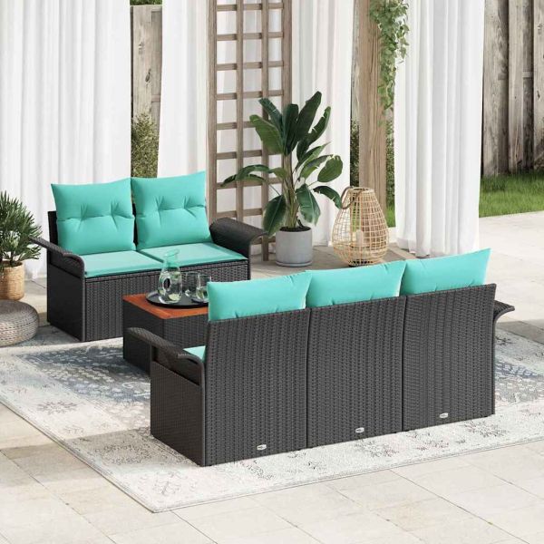 Градински Софа Комплект с възглавница 6 pcs Черно полиратан