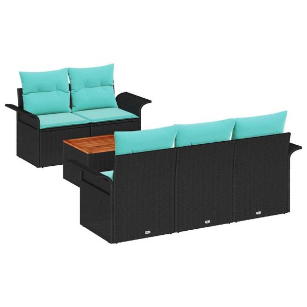 Градински Софа Комплект с възглавница 6 pcs Черно полиратан