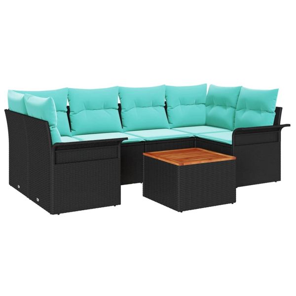 Градински Софа Комплект с възглавница 7 pcs Черно полиратан