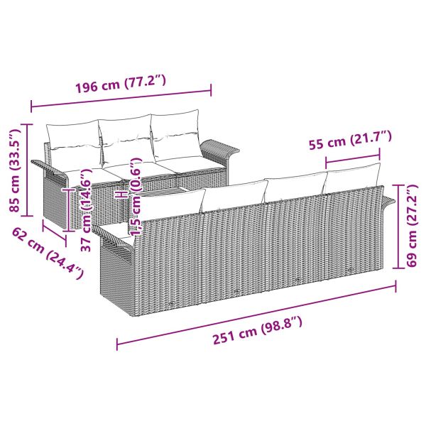 Градински Софа Комплект с възглавница 8 pcs Черно полиратан