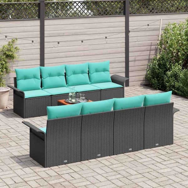 Градински Софа Комплект с възглавница 9 pcs Черно полиратан