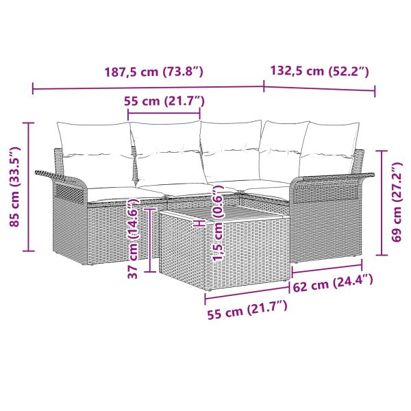 Градински Софа Комплект с възглавница 5 pcs Черно полиратан