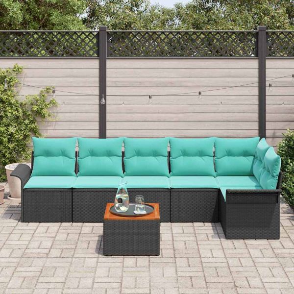 Градински Софа Комплект с възглавница 7 pcs Черно полиратан