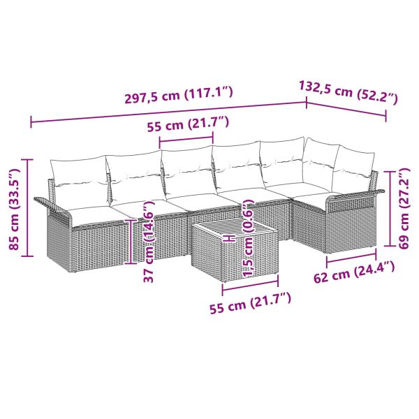 Градински Софа Комплект с възглавница 7 pcs Черно полиратан