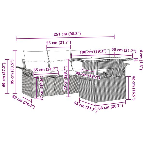 Градински Софа Комплект с възглавница 5 pcs Черно полиратан