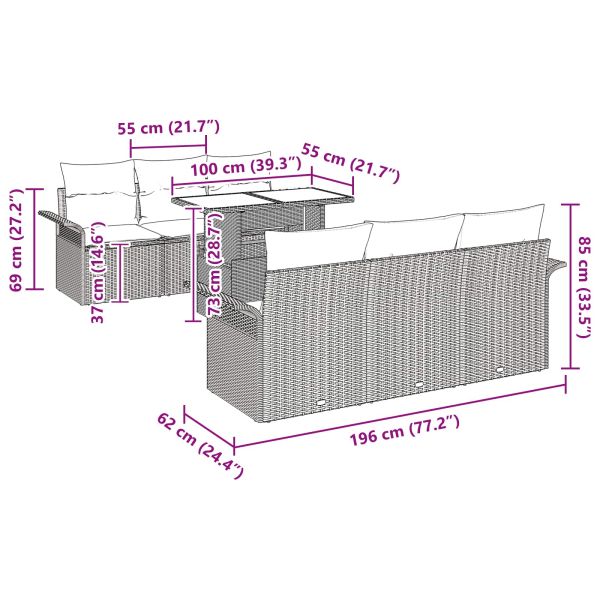 Градински Софа Комплект с възглавница 7 pcs Черно Полиратан
