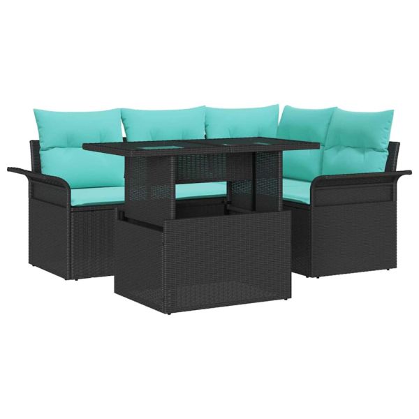 Градински Софа Комплект с възглавница 5 pcs Черно полиратан