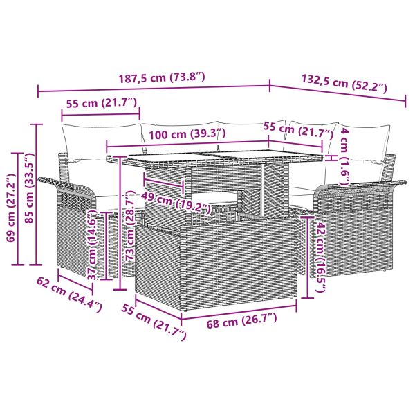 Градински Софа Комплект с възглавница 5 pcs Черно полиратан