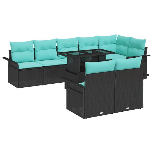 Градински Софа Комплект с възглавница 9 pcs Черно Полиратан