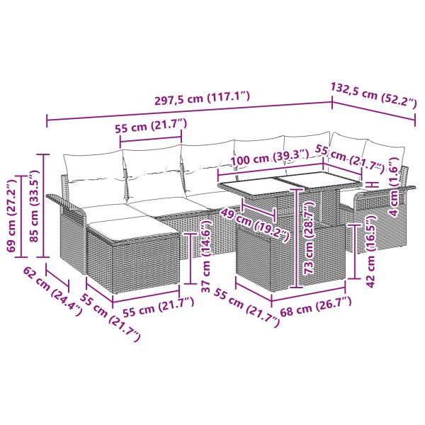 Градински Софа Комплект с възглавница 8 pcs Черно полиратан