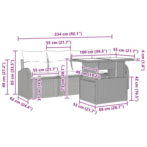 Градински Софа Комплект с възглавница 5 pcs Кафяво полиратан
