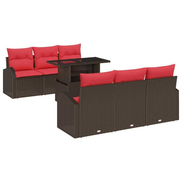 Градински Софа Комплект с възглавница 7 pcs Кафяво Полиратан