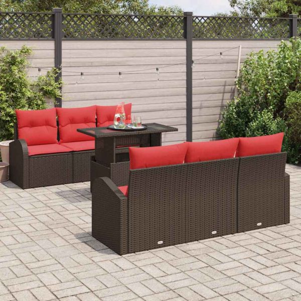 Градински Софа Комплект с възглавница 7 pcs Кафяво Полиратан