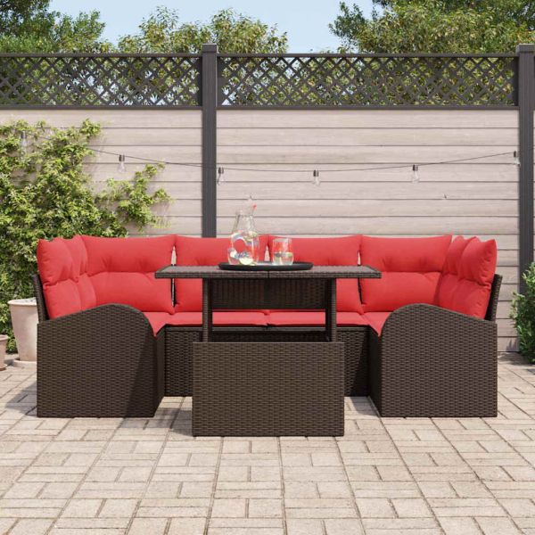 Градински Софа Комплект с възглавница 7 pcs Кафяво полиратан