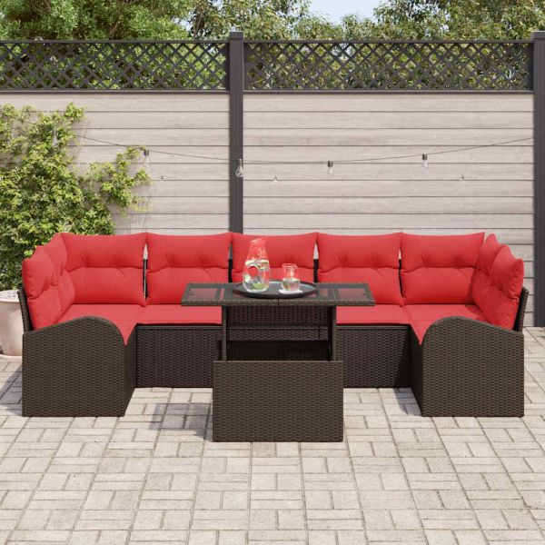 Градински Софа Комплект със съхранение 8 pcs Кафяво полиратан