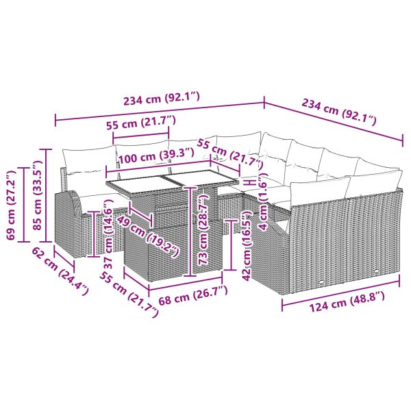 Градински Софа Комплект със съхранение 9 pcs Кафяво полиратан