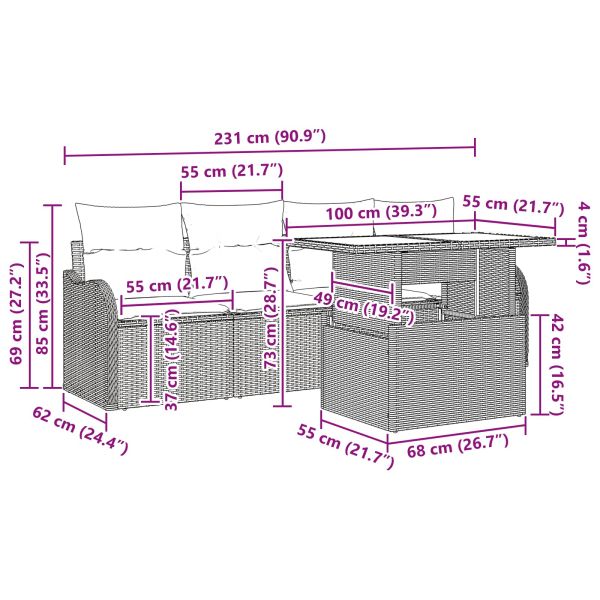 Градински Софа Комплект със съхранение 6 pcs Кафяво полиратан