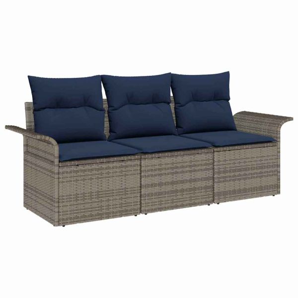 Градински Софа Комплект с възглавница 3 pcs Сив Полиратан