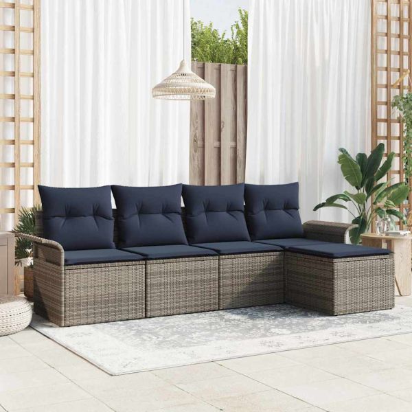 Градински Софа Комплект със съхранение 5 pcs Сив полиратан