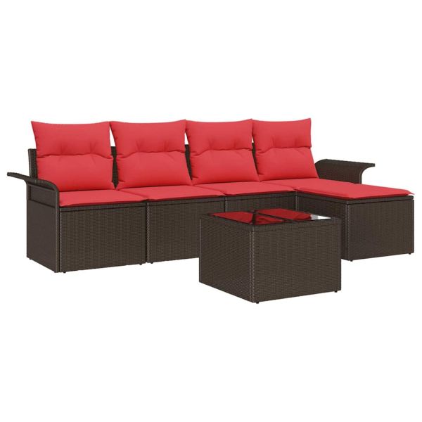 Градински Софа Комплект със съхранение 6 pcs Кафяво полиратан