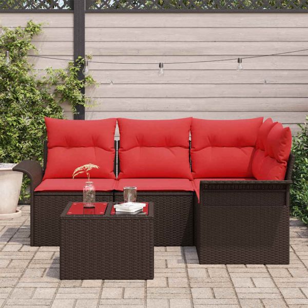 Градински Софа Комплект със съхранение 5 pcs Кафяво полиратан
