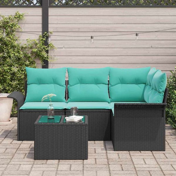 Градински Софа Комплект със съхранение 5 pcs Черно полиратан