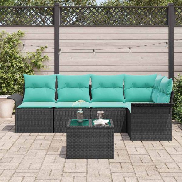 Градински Софа Комплект със съхранение 6 pcs Черно полиратан