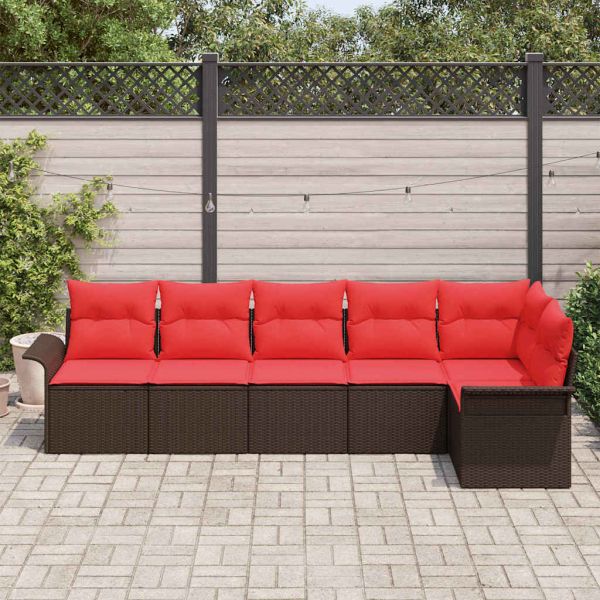 Градински Софа Комплект със съхранение 6 pcs Кафяво полиратан