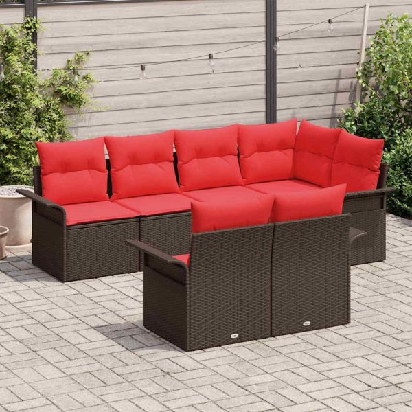 Градински Софа Комплект с възглавница 7 pcs Кафяво Полиратан