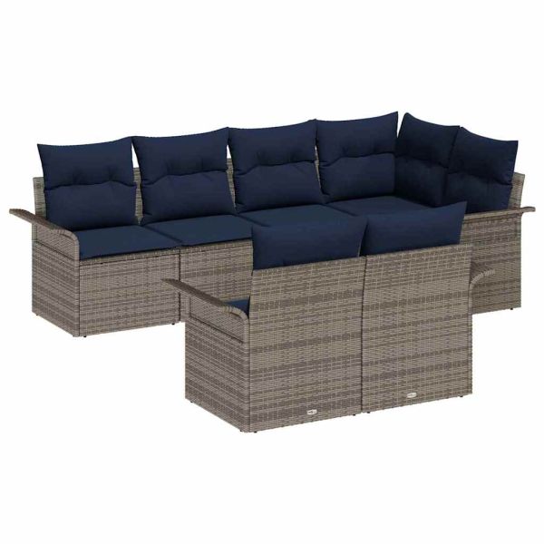 Градински Софа Комплект с възглавница 7 pcs Сив Полиратан