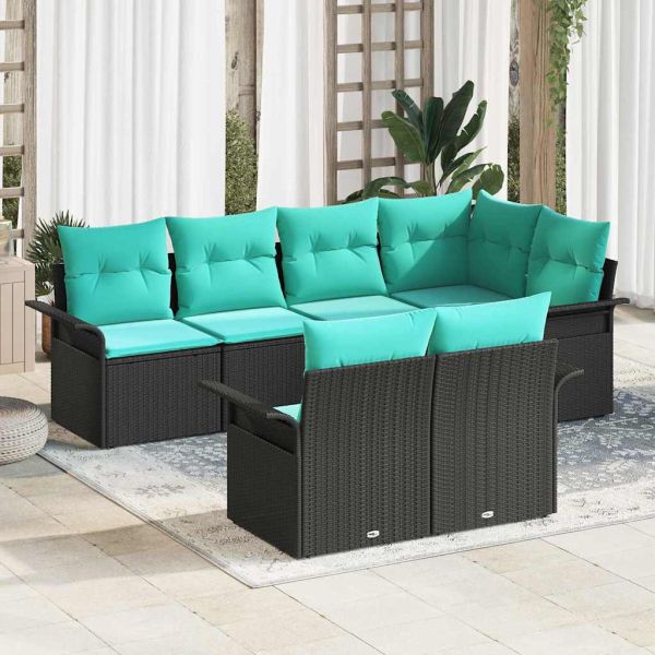 Градински Софа Комплект с възглавница 7 pcs Черно Полиратан