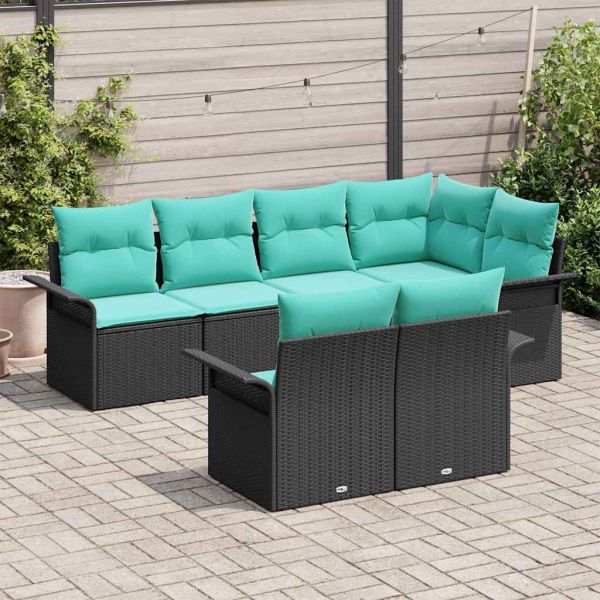 Градински Софа Комплект с възглавница 7 pcs Черно Полиратан