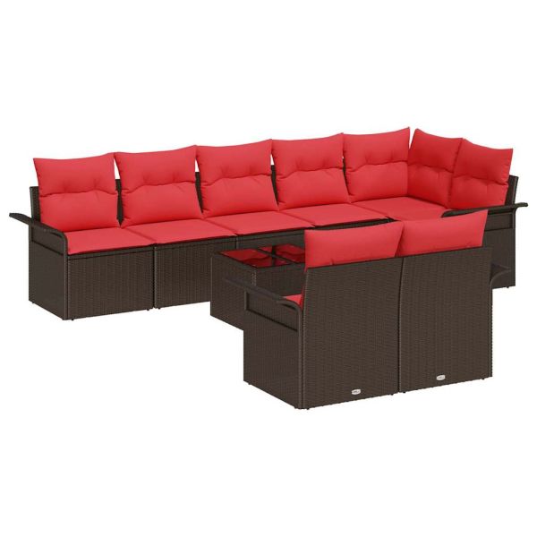 Градински Софа Комплект със съхранение 9 pcs Кафяво полиратан