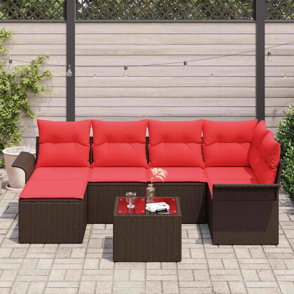 Градински Софа Комплект със съхранение 7 pcs Кафяво полиратан