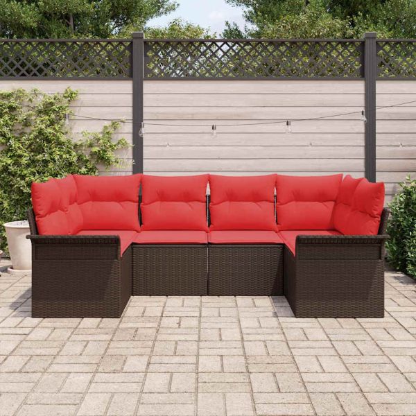 Градински Софа Комплект със съхранение 6 pcs Кафяво Полиратан