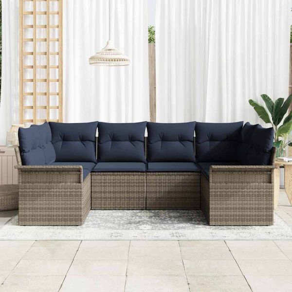 Градински Софа Комплект със съхранение 6 pcs Сив Полиратан