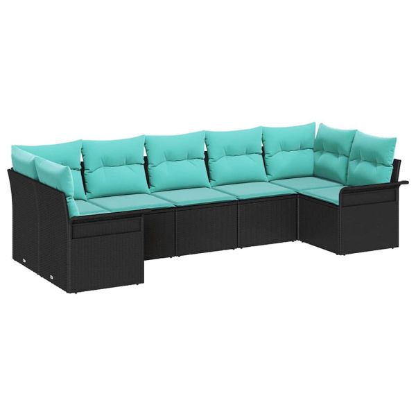 Градински Софа Комплект със съхранение 7 pcs Черно Полиратан