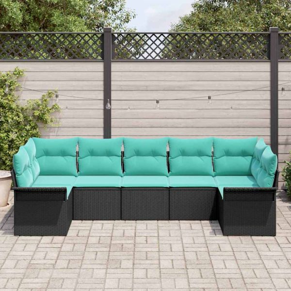 Градински Софа Комплект със съхранение 7 pcs Черно Полиратан