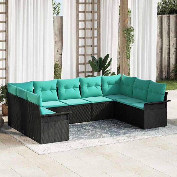 Градински Софа Комплект със съхранение 9 pcs Черно полиратан