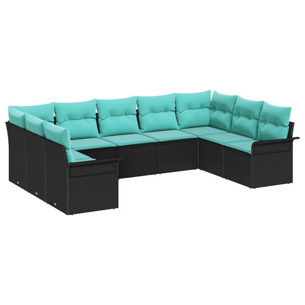 Градински Софа Комплект със съхранение 9 pcs Черно полиратан