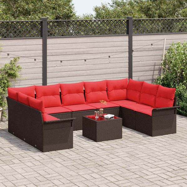 Градински Софа Комплект с възглавница 10 pcs Кафяво Полиратан