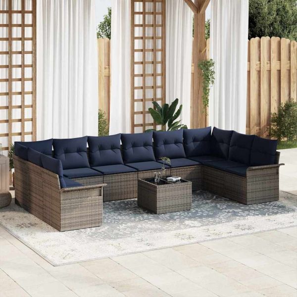 Градински Софа Комплект със съхранение 11 pcs Сив полиратан