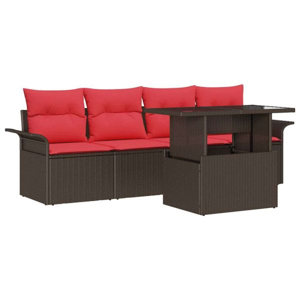 Градински Софа Комплект с възглавница 5 pcs Кафяво Полиратан