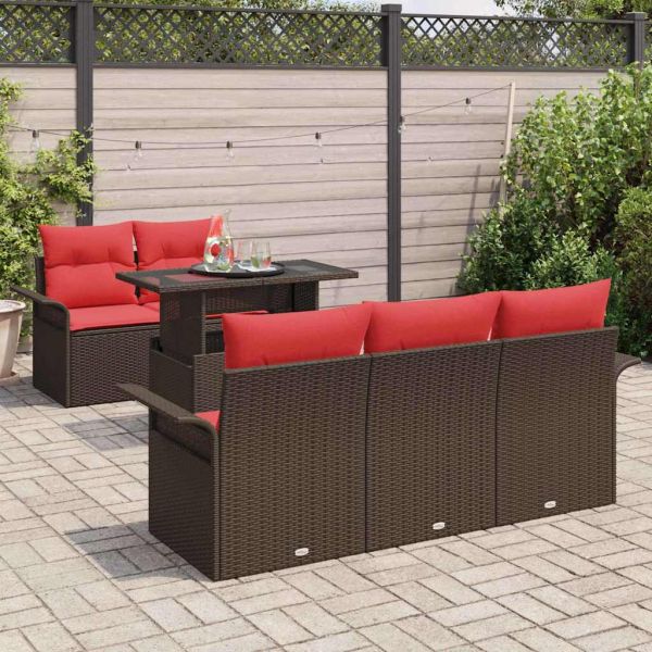 Градински Софа Комплект 6 pcs Кафяво Полипропилен Ратан