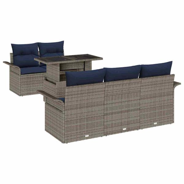 Градински Софа Комплект 6 pcs Сив Полипропилен Ратан