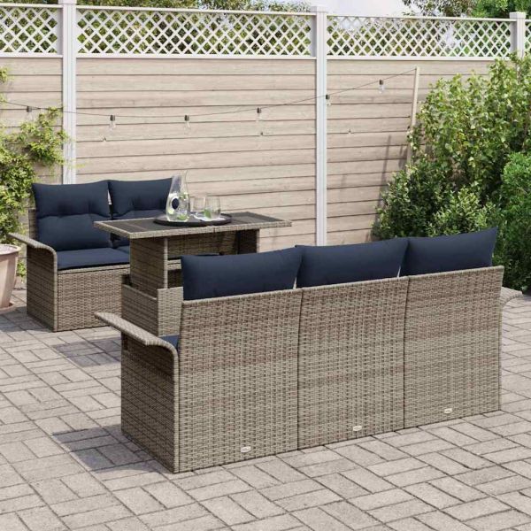 Градински Софа Комплект 6 pcs Сив Полипропилен Ратан